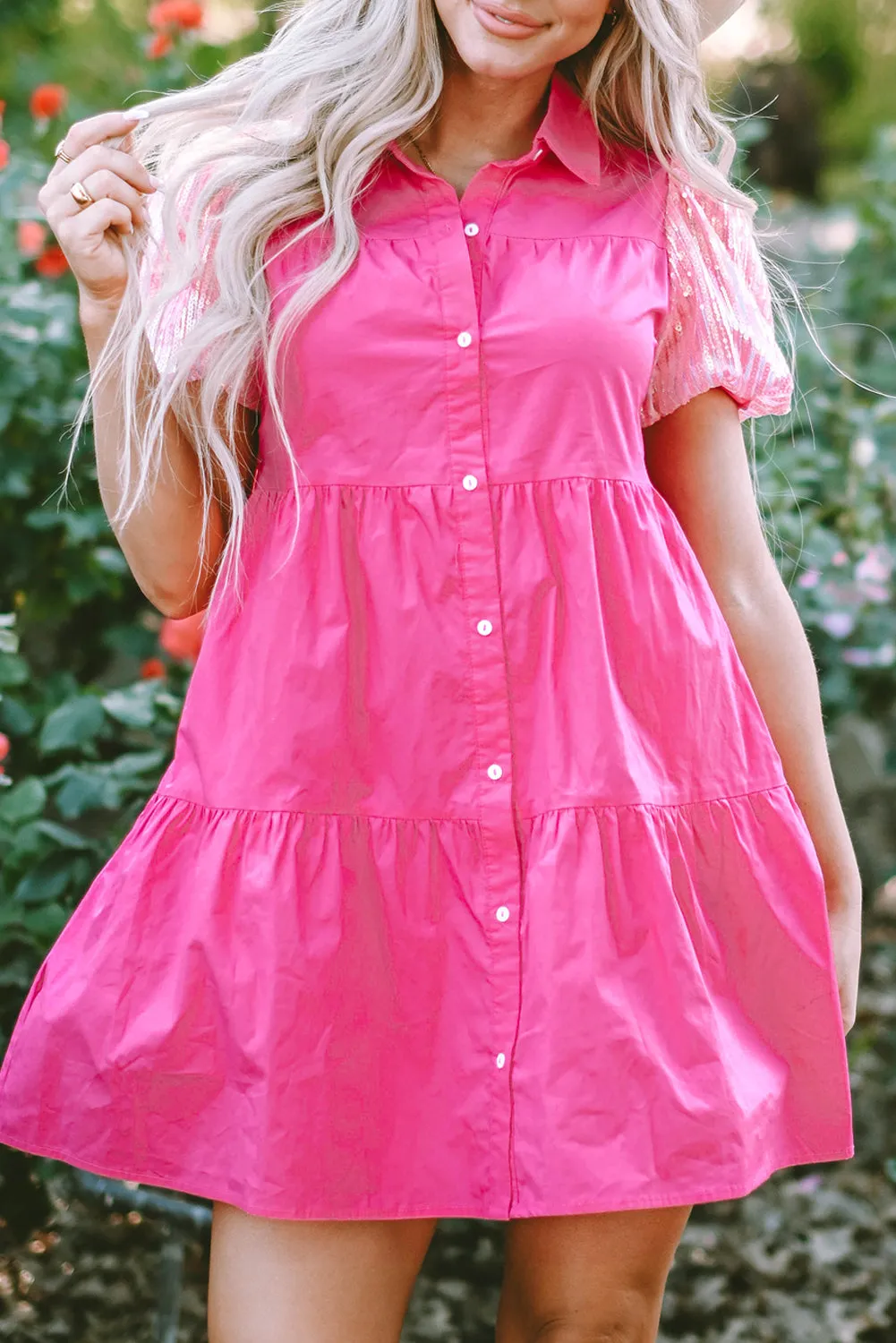 Bubble Tiered Ruffled Shirt Dress