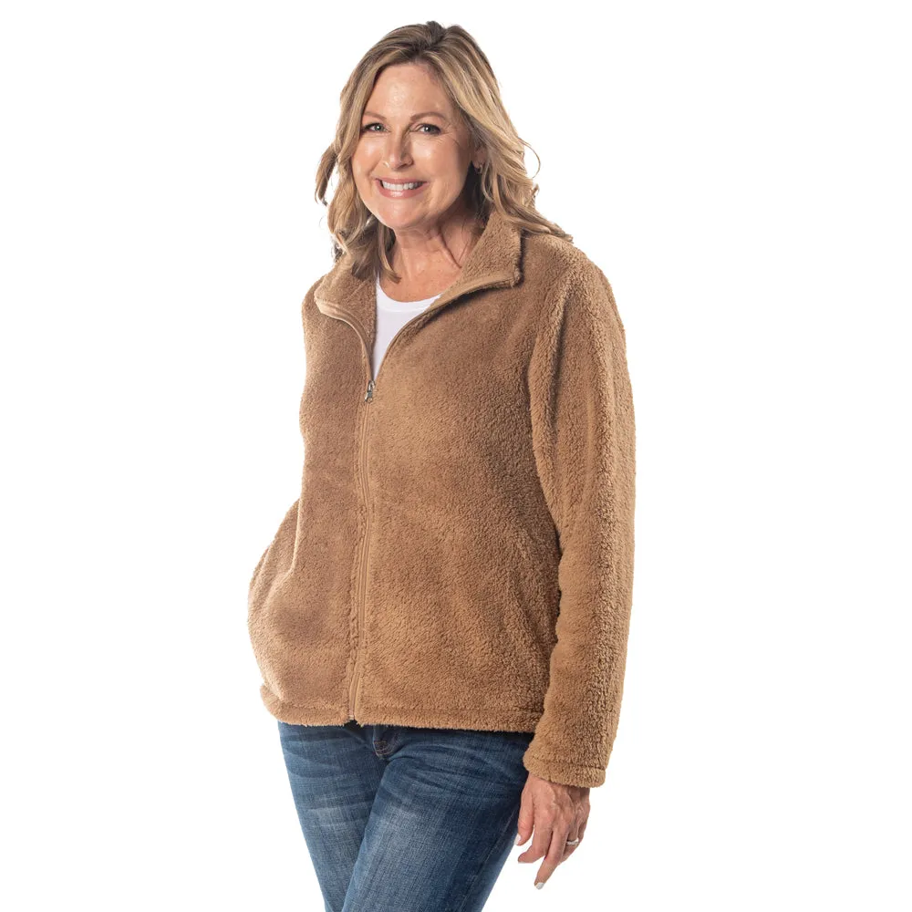 Camel Teddy Bear Sherpa Fleece Full Zip Jacket