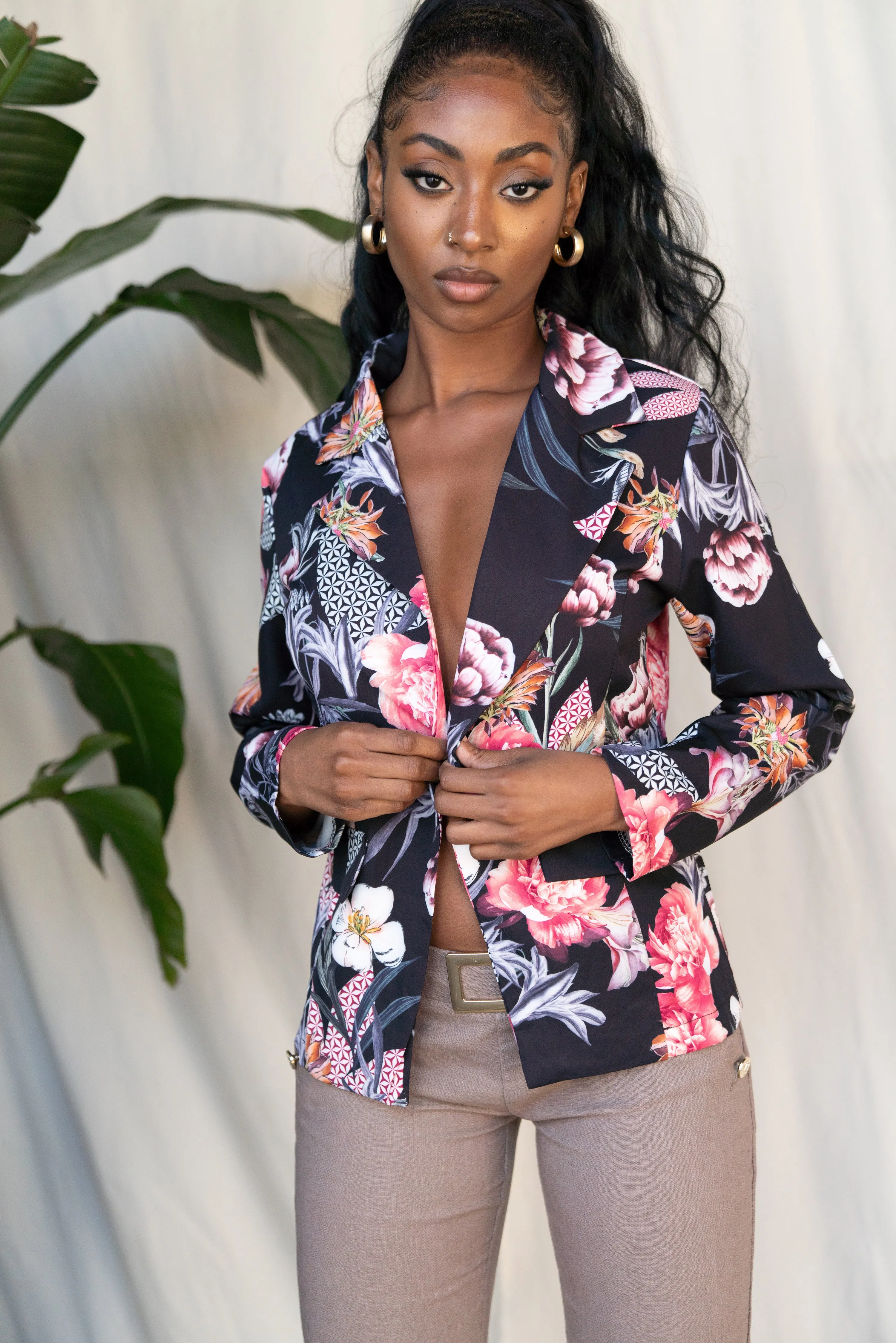 Casual Floral-Leaf Print Blazer