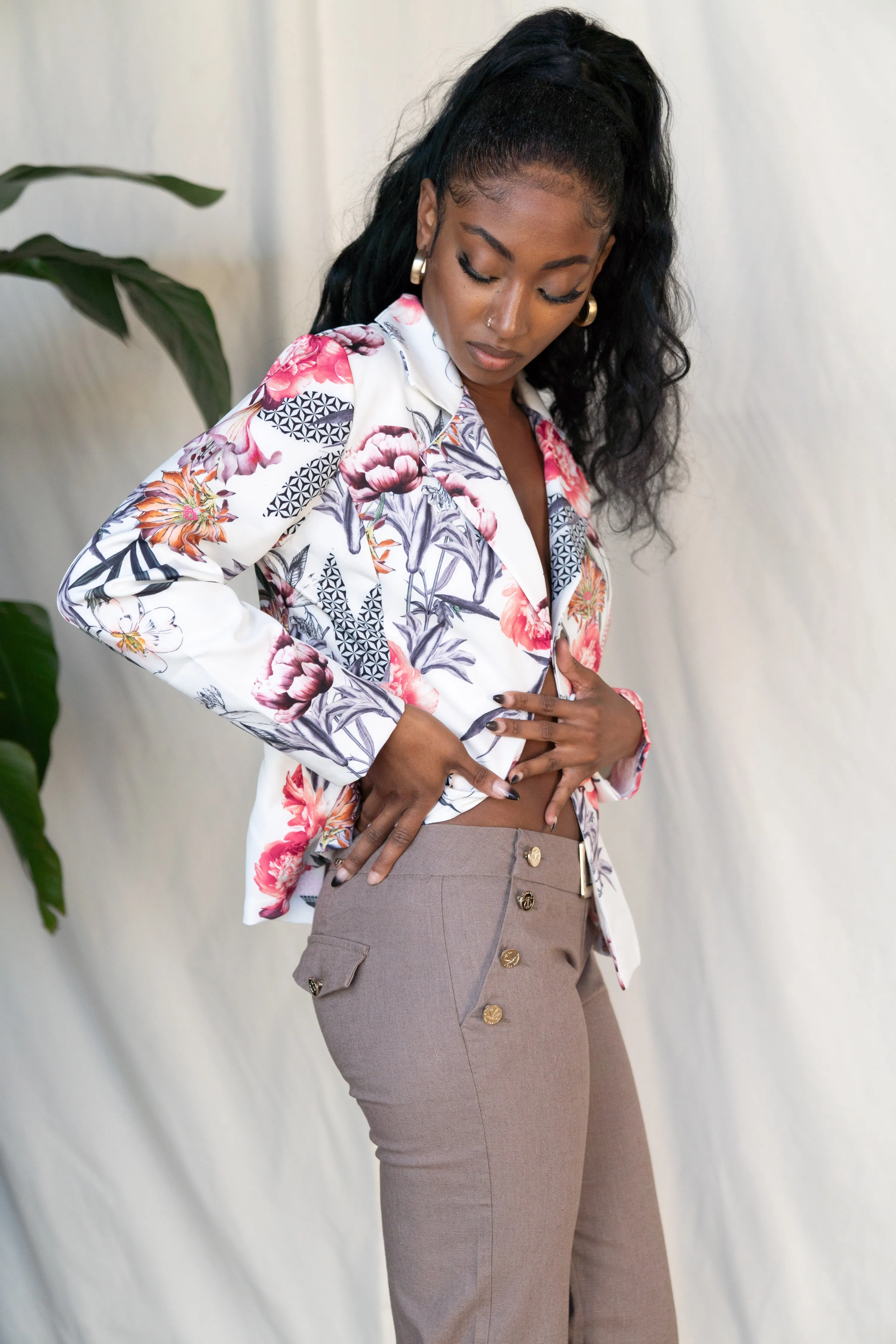 Casual Floral-Leaf Print Blazer