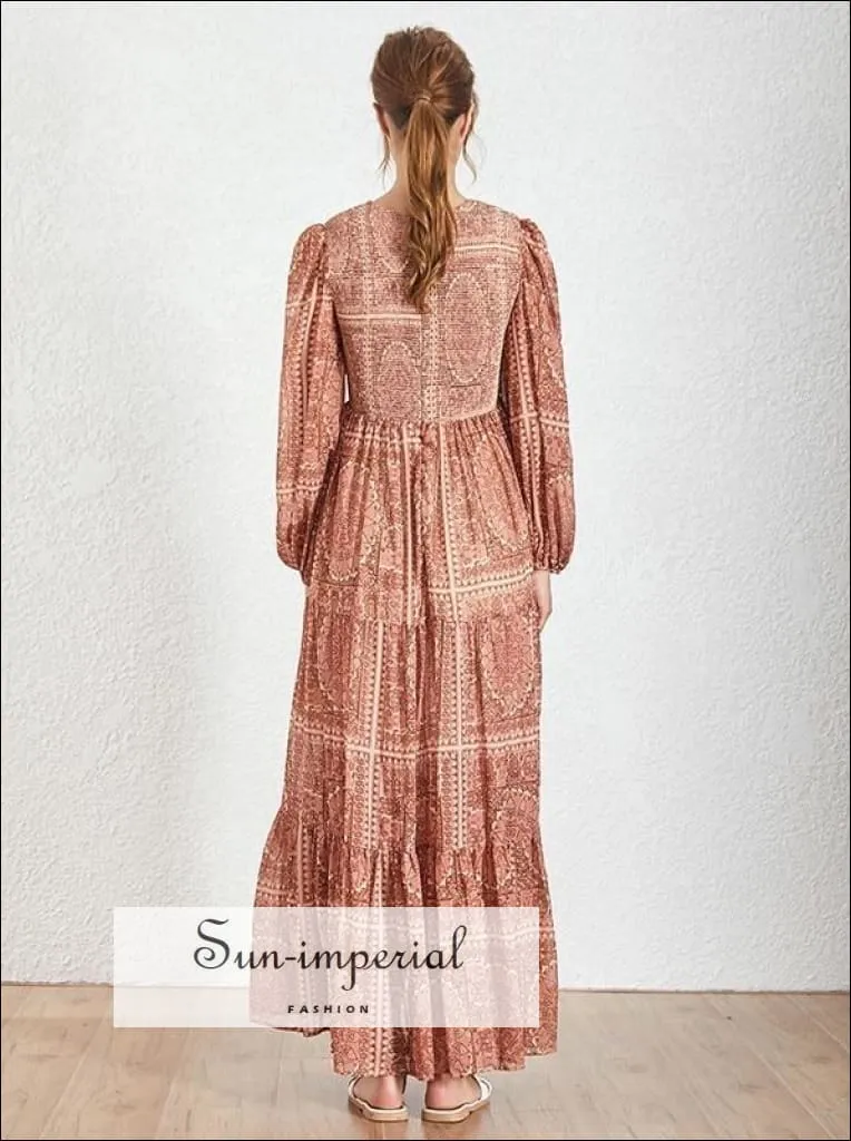 Catherine Dress- Vintage Floral Lace O Neck Lantern Sleeve Loose Fit Maxi Dress