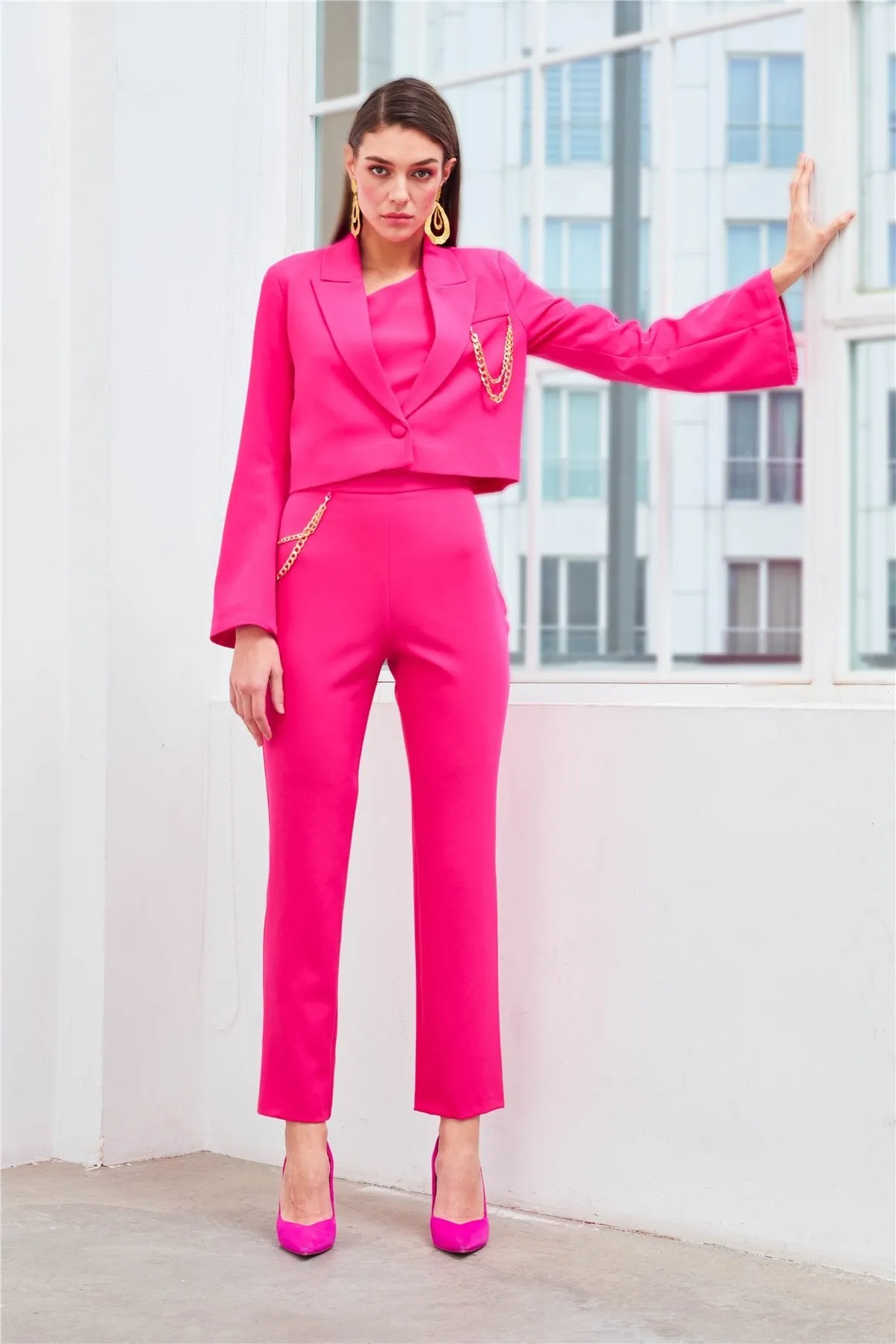 Chain Accessory Trousers - Hot Pink