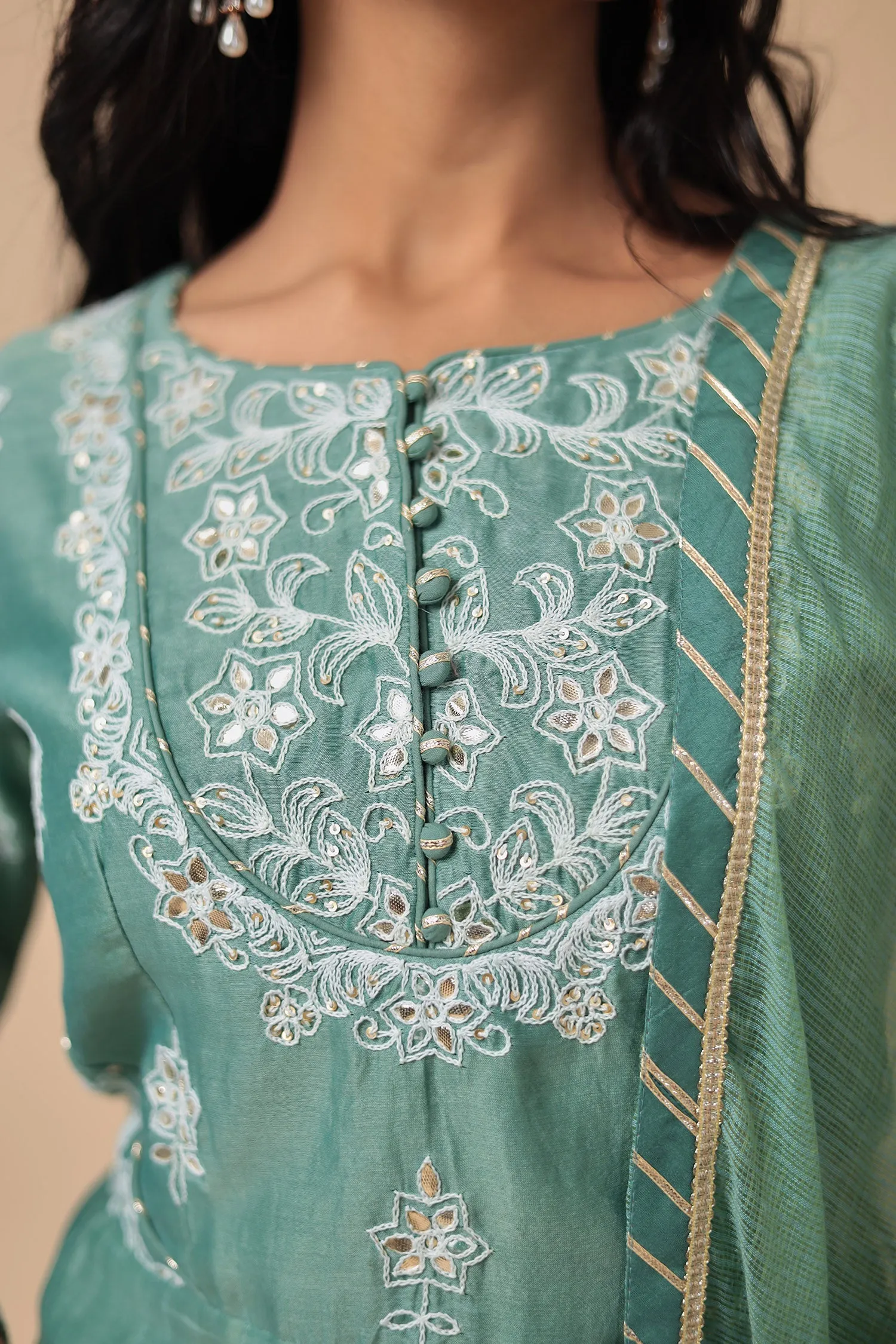 Chanderi Silk Peplum Suit with Embroidered work