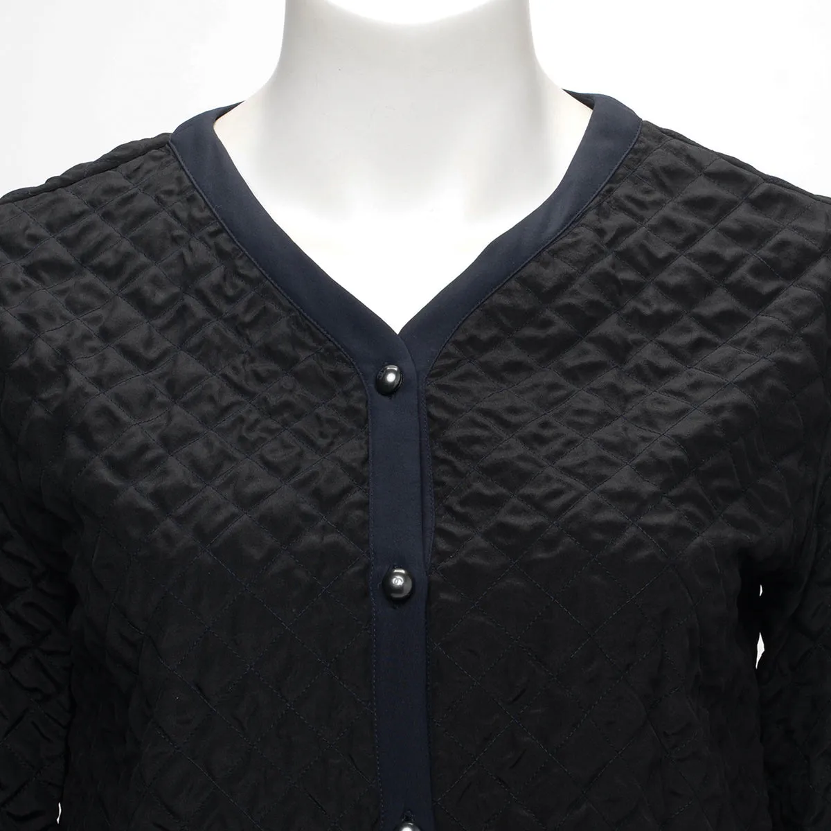 Chanel Navy & Black Quilted Silk Edge to Edge Cardigan FR 36