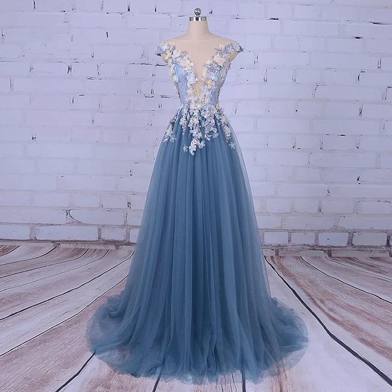 Charming Beaded Prom Dress, A-Line Tulle Prom Dress, Applique Prom Dress. PDY0216