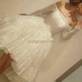 Charming Long Sleeve Shinning Straight Neck Beautiful Junior Homecoming Dress, WG703