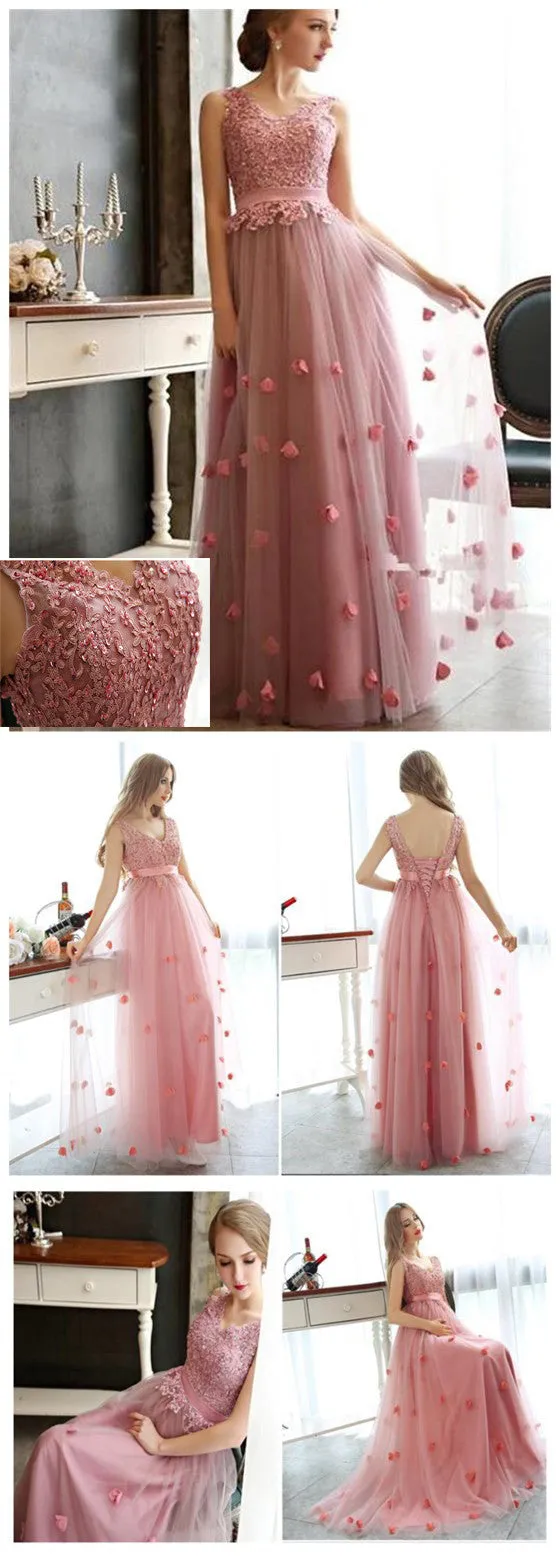 Charming Tulle Lace Up Back Cheap Custom Make Popular Party Newest Floor Length Prom Dresses, PD0090