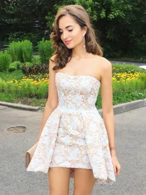 Cheap Cute Cheap Custom Strapless Lace Homecoming Dresses 2018, BDY0200