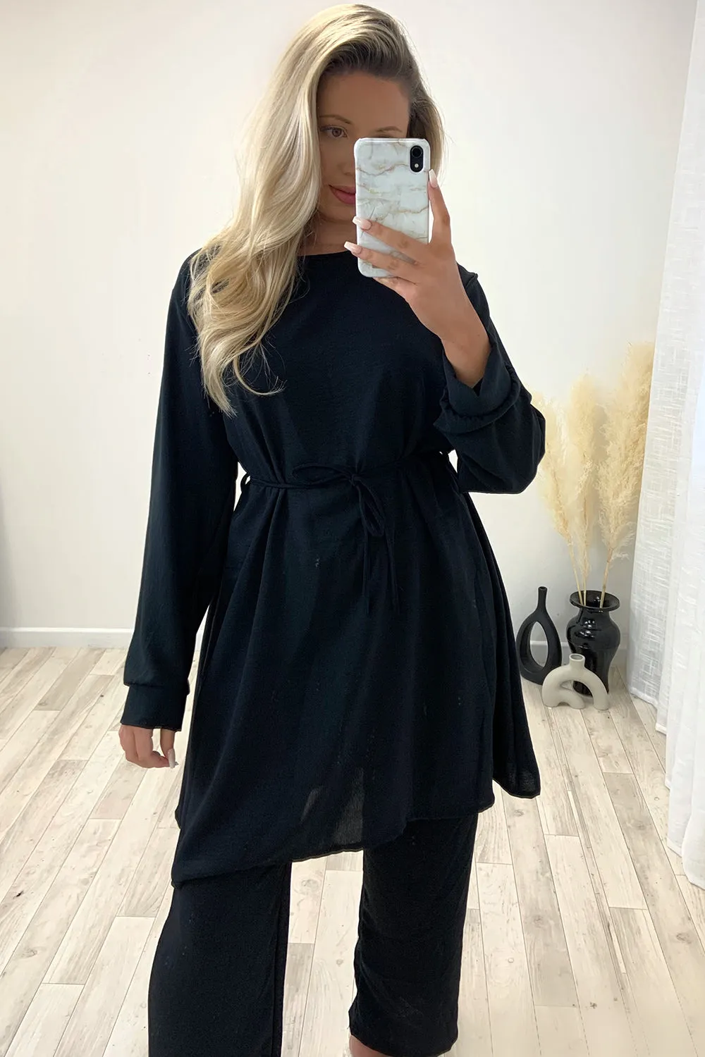 Chiara Black Oversized Belted Top and Trousers Co-Ord Set