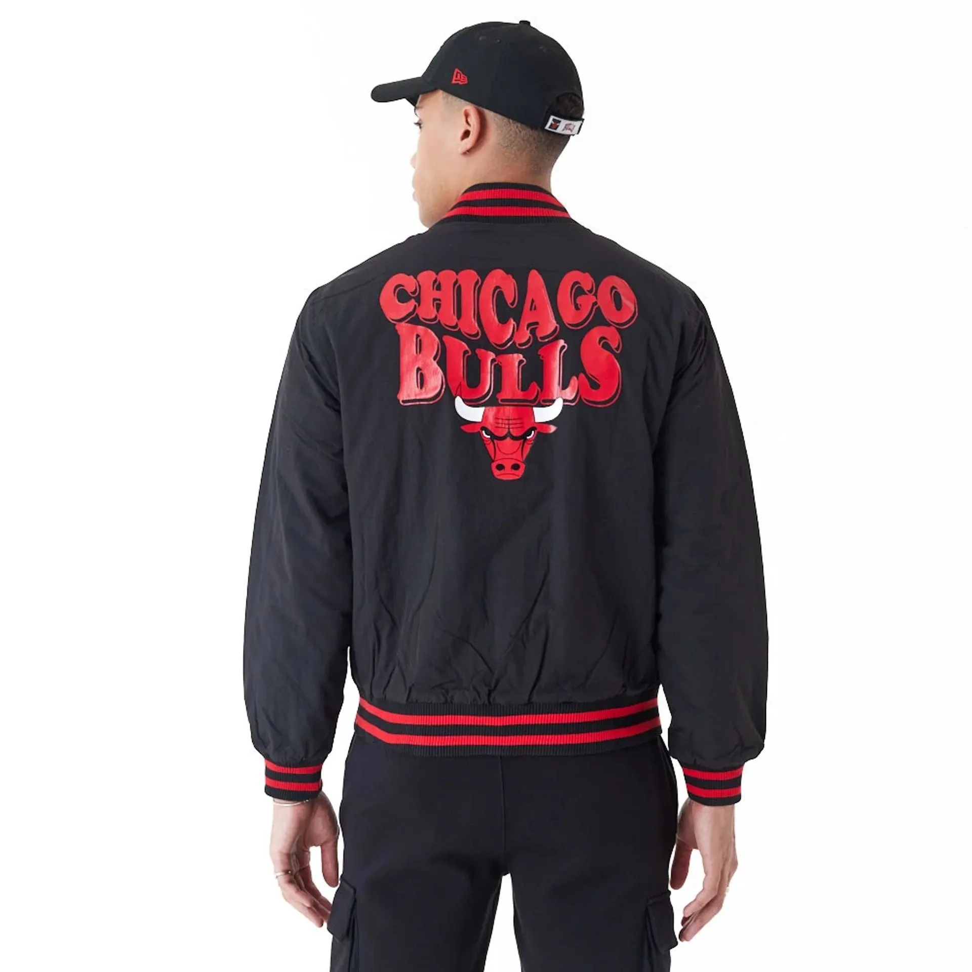 Chicago Bulls NBA Script Logo Black Bomber Jacket