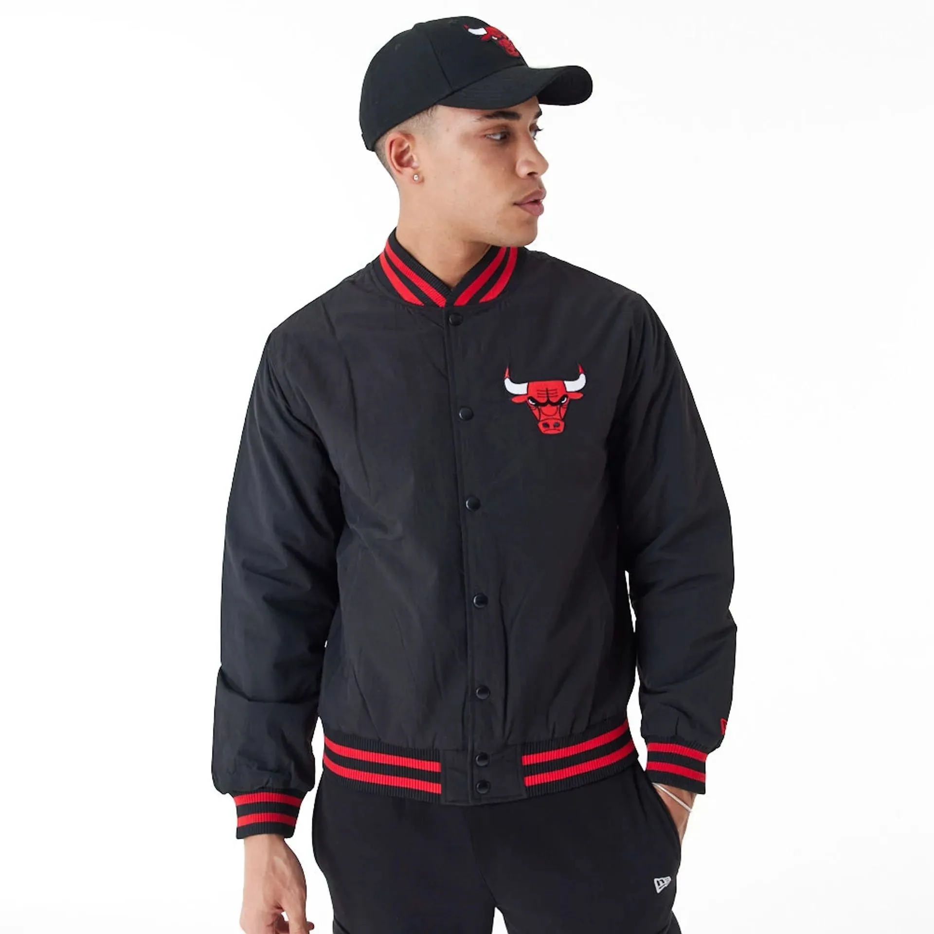 Chicago Bulls NBA Script Logo Black Bomber Jacket