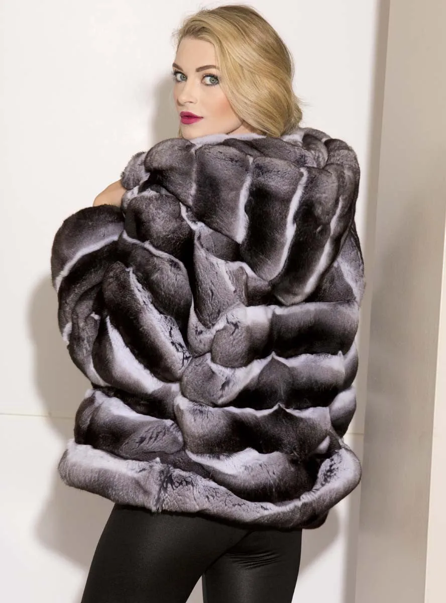 Chinchilla Fur Bomber Jacket with Hood