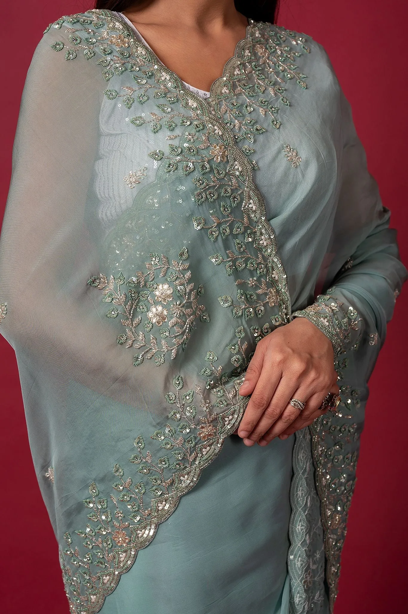 Cocktail Mint Saree