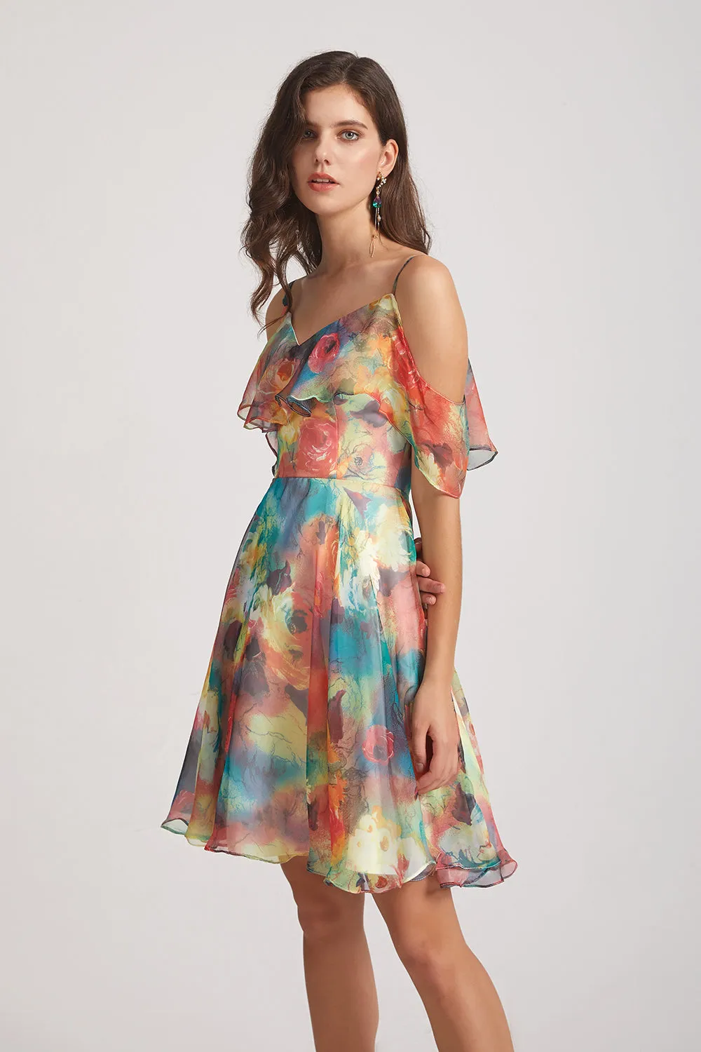 Colourful Chiffon Short Printed Bridesmaid Dresses (AF0122)