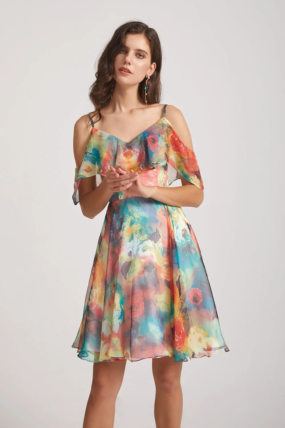 Colourful Chiffon Short Printed Bridesmaid Dresses (AF0122)