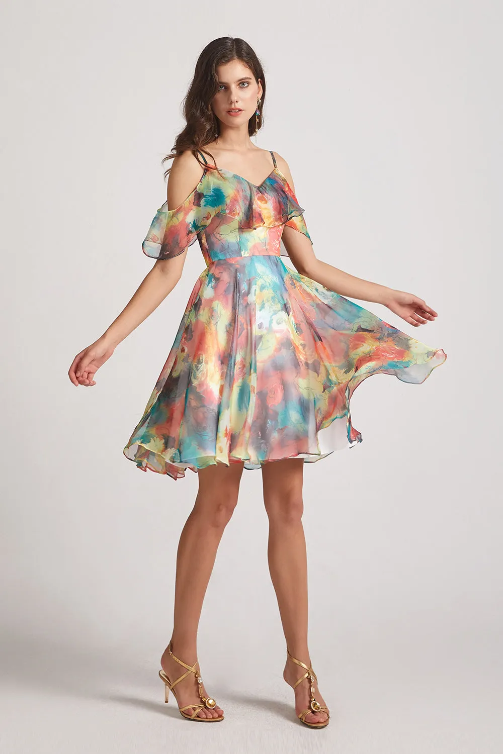 Colourful Chiffon Short Printed Bridesmaid Dresses (AF0122)