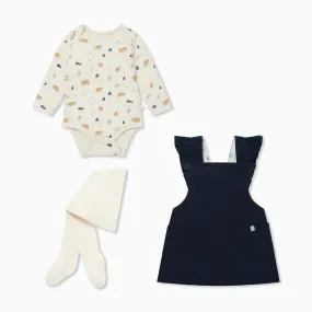 Corduroy Pinafore Dress, Bodysuit & Tights Outfit