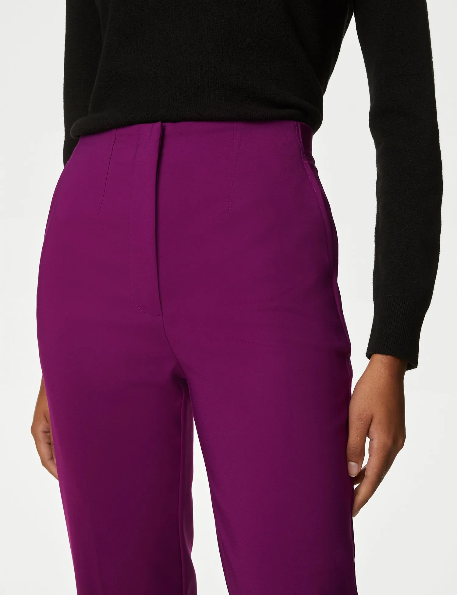 Cotton Blend Slim Fit Cropped Trousers