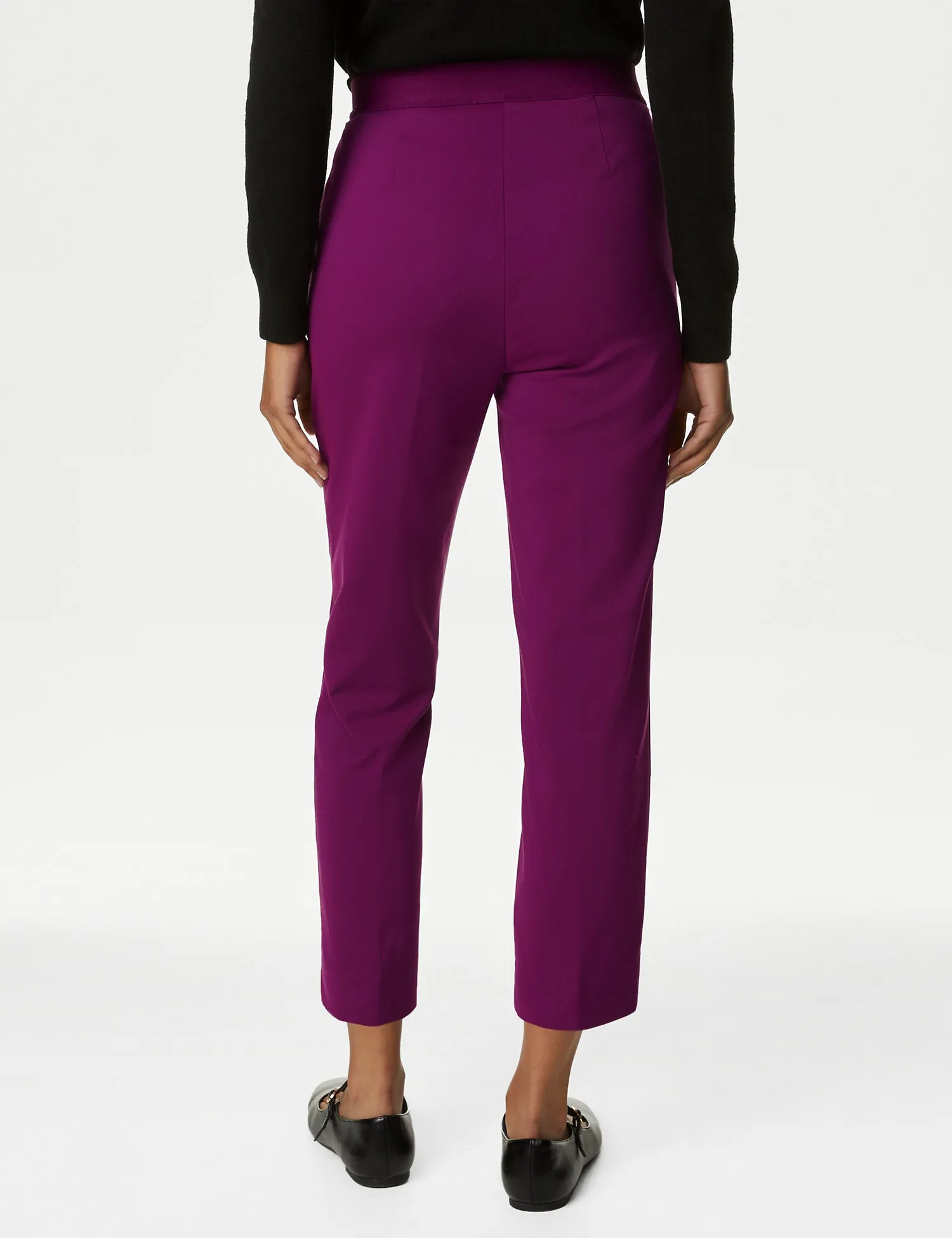 Cotton Blend Slim Fit Cropped Trousers