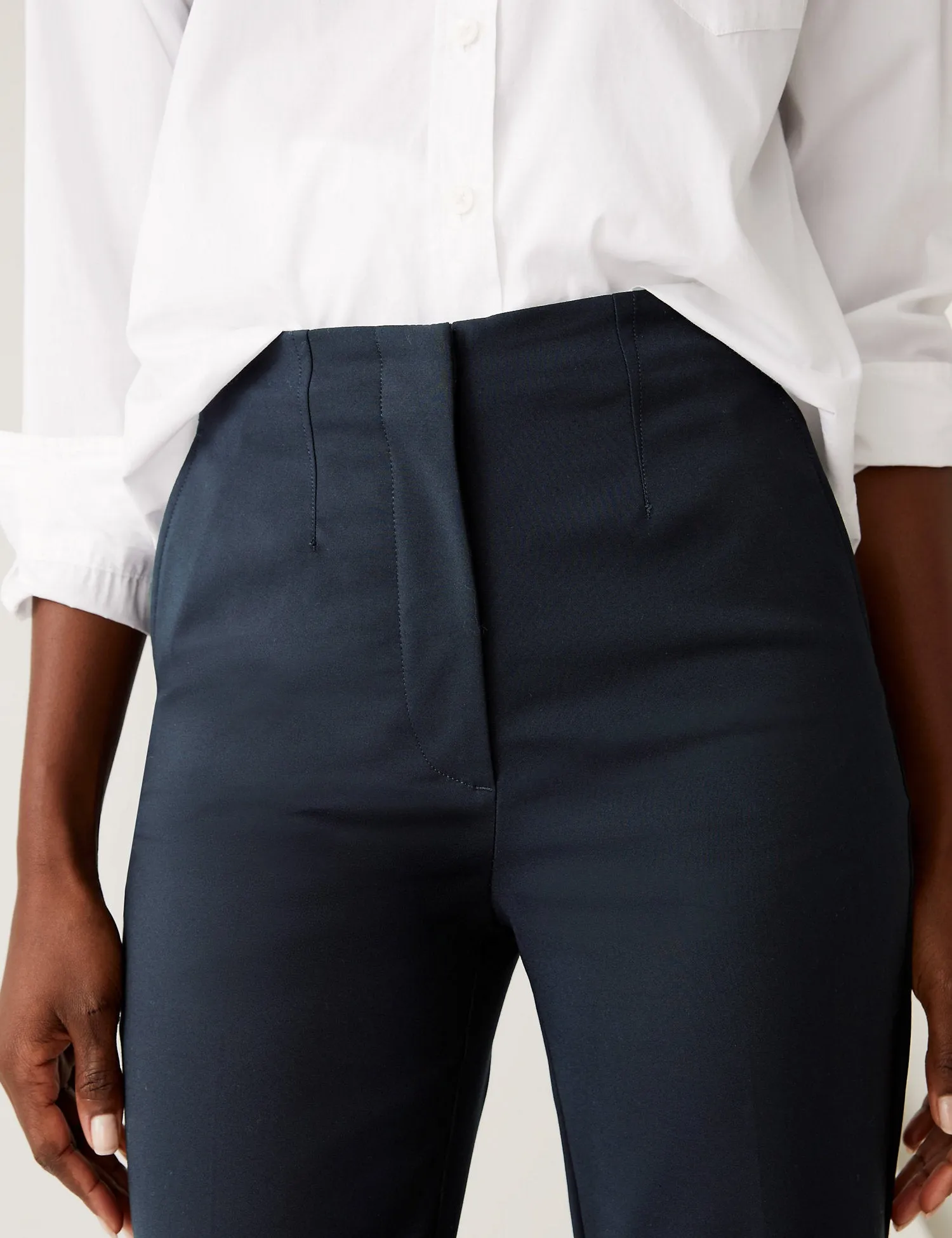 Cotton Blend Slim Fit Cropped Trousers