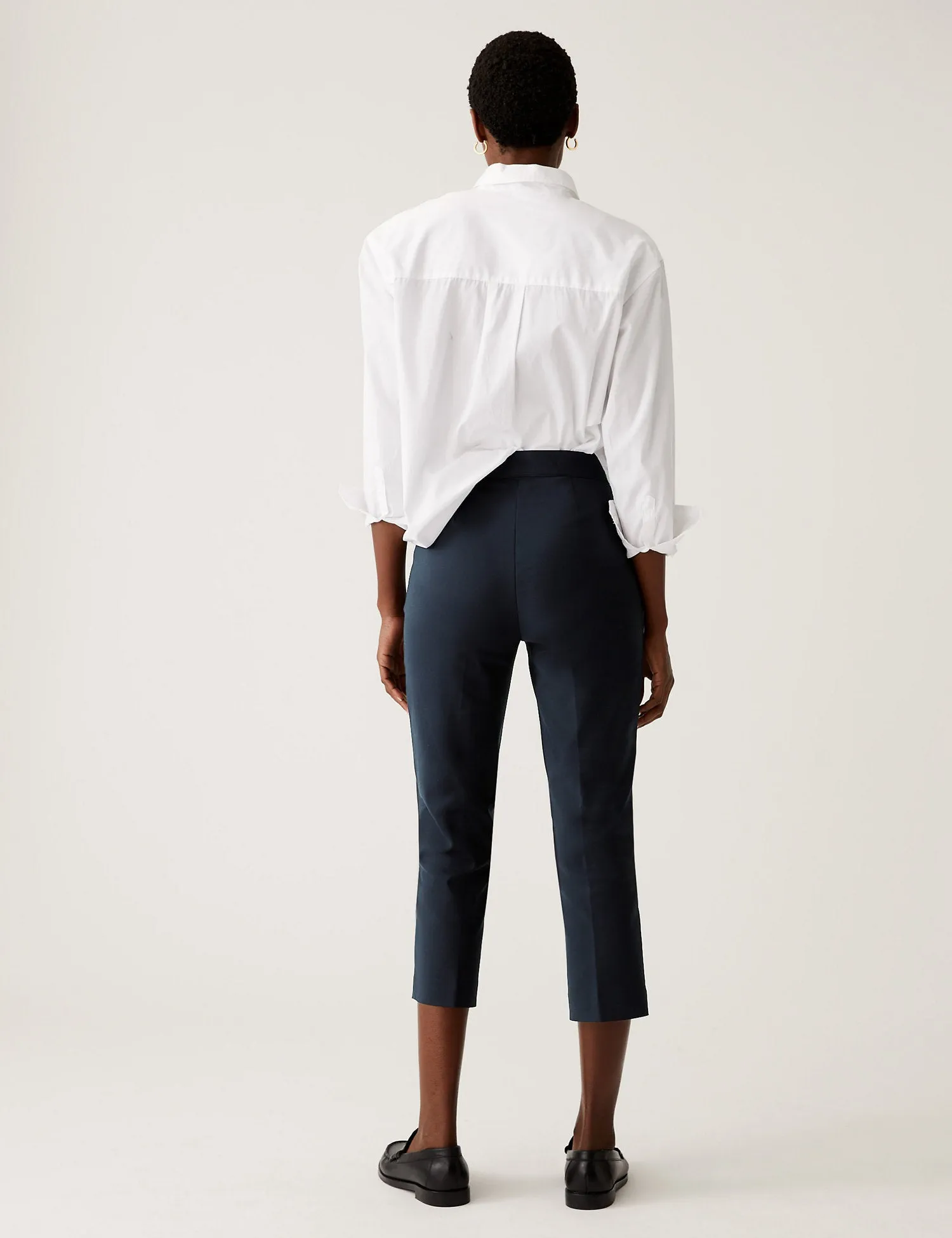 Cotton Blend Slim Fit Cropped Trousers