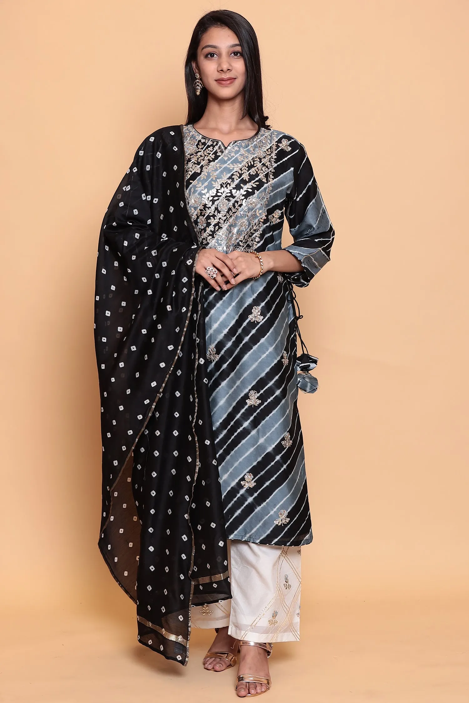 Cotton Leheriya chanderi Suit with Gota Patti work.