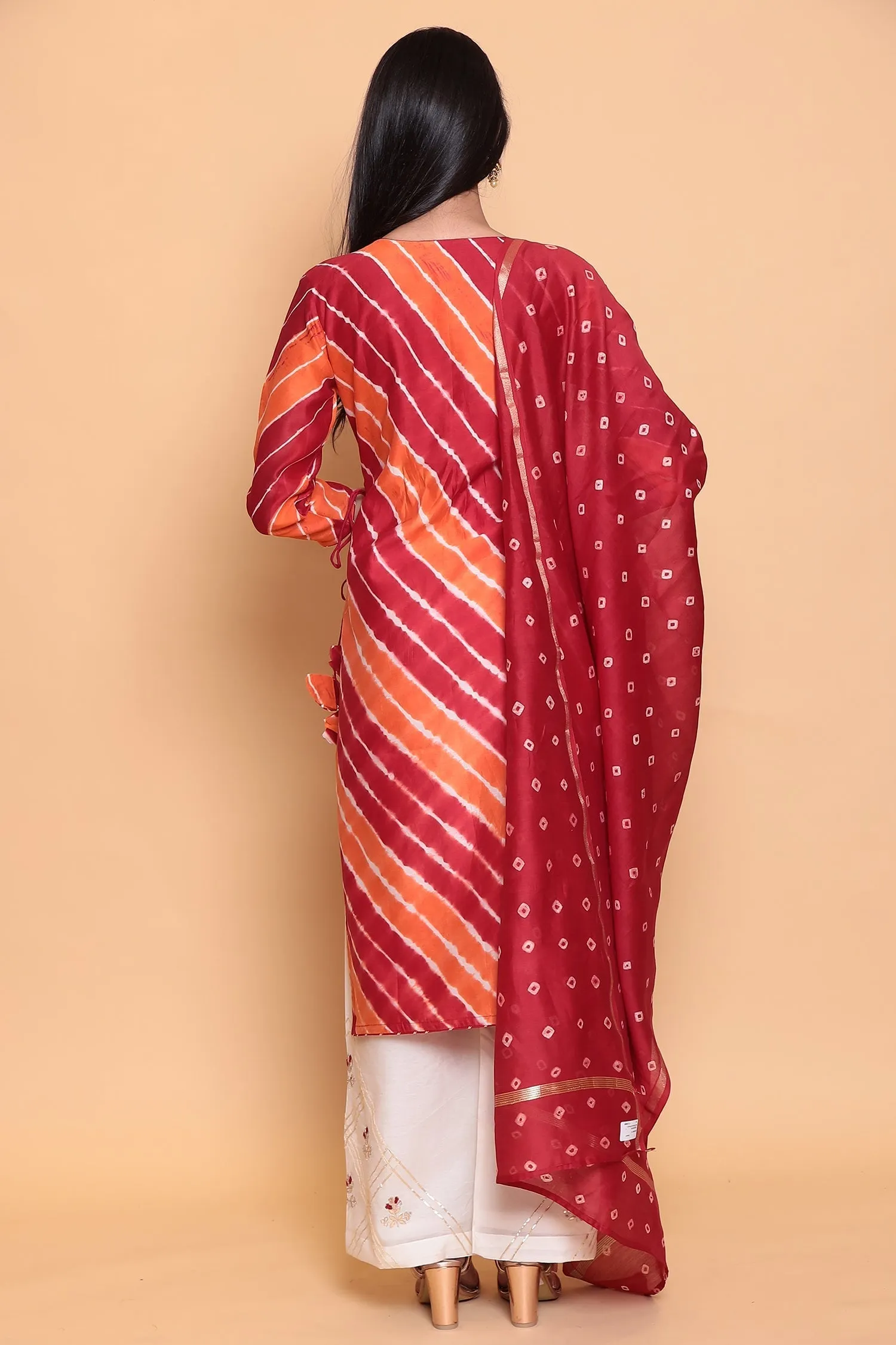 Cotton Leheriya chanderi Suit with Gota Patti work.