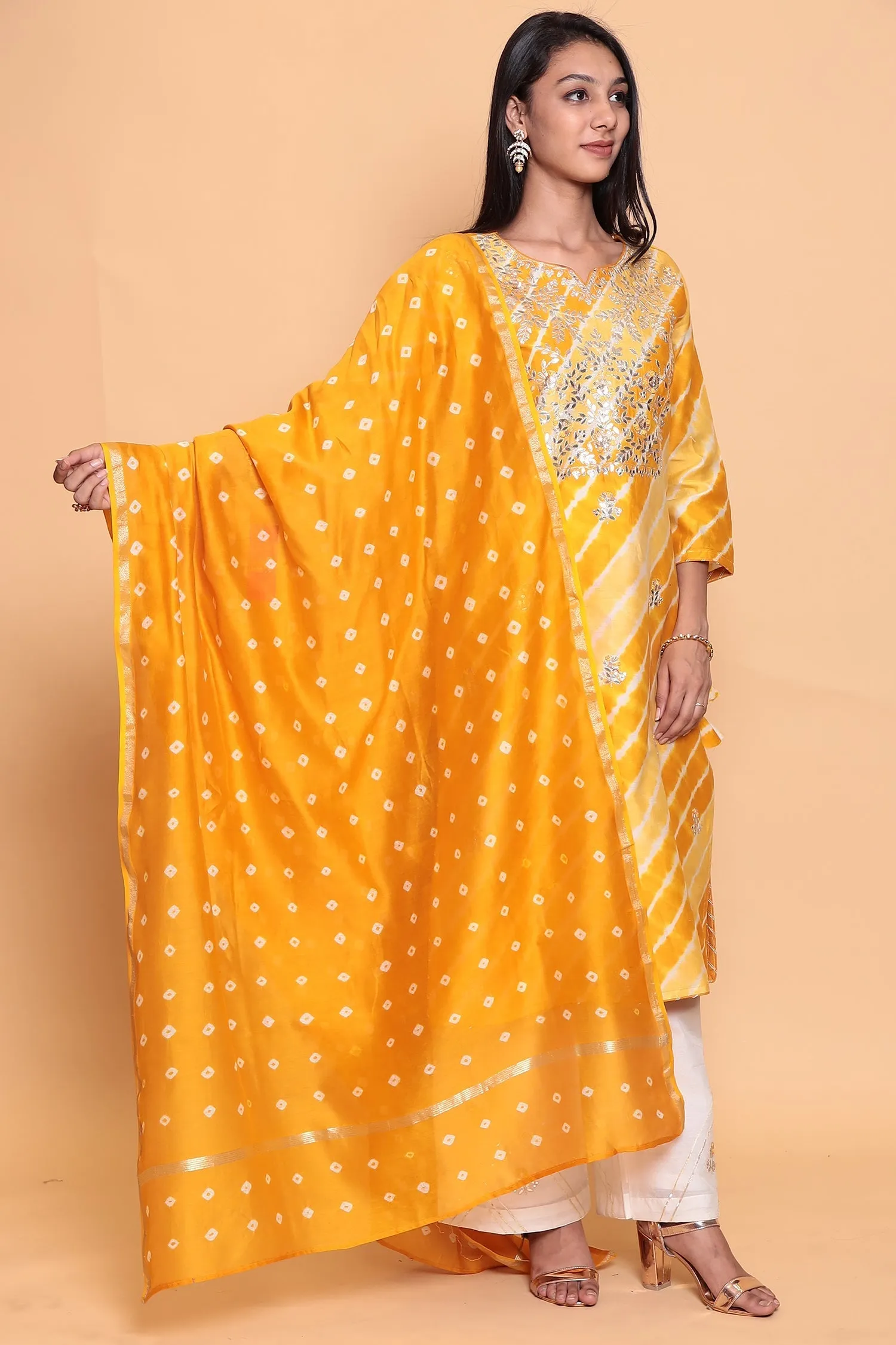 Cotton Leheriya chanderi Suit with Gota Patti work.