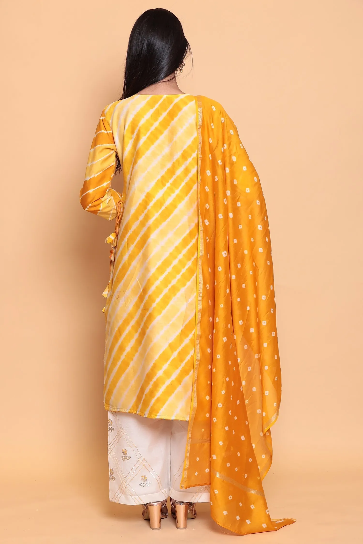 Cotton Leheriya chanderi Suit with Gota Patti work.