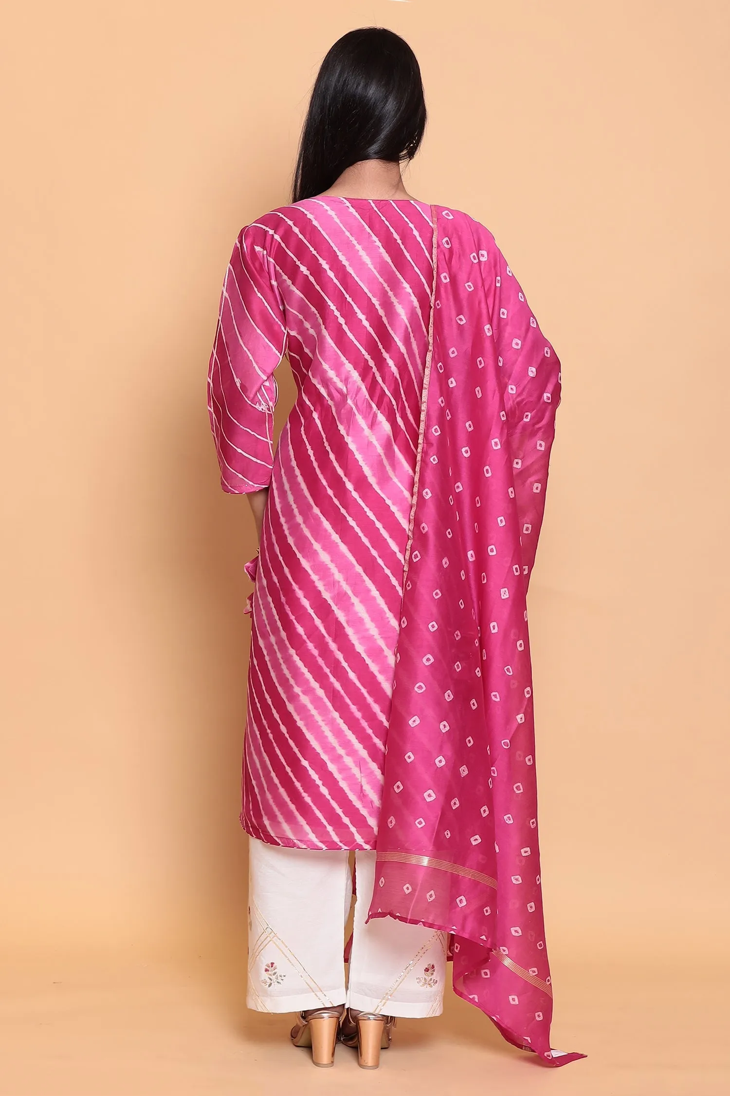 Cotton Leheriya chanderi Suit with Gota Patti work.