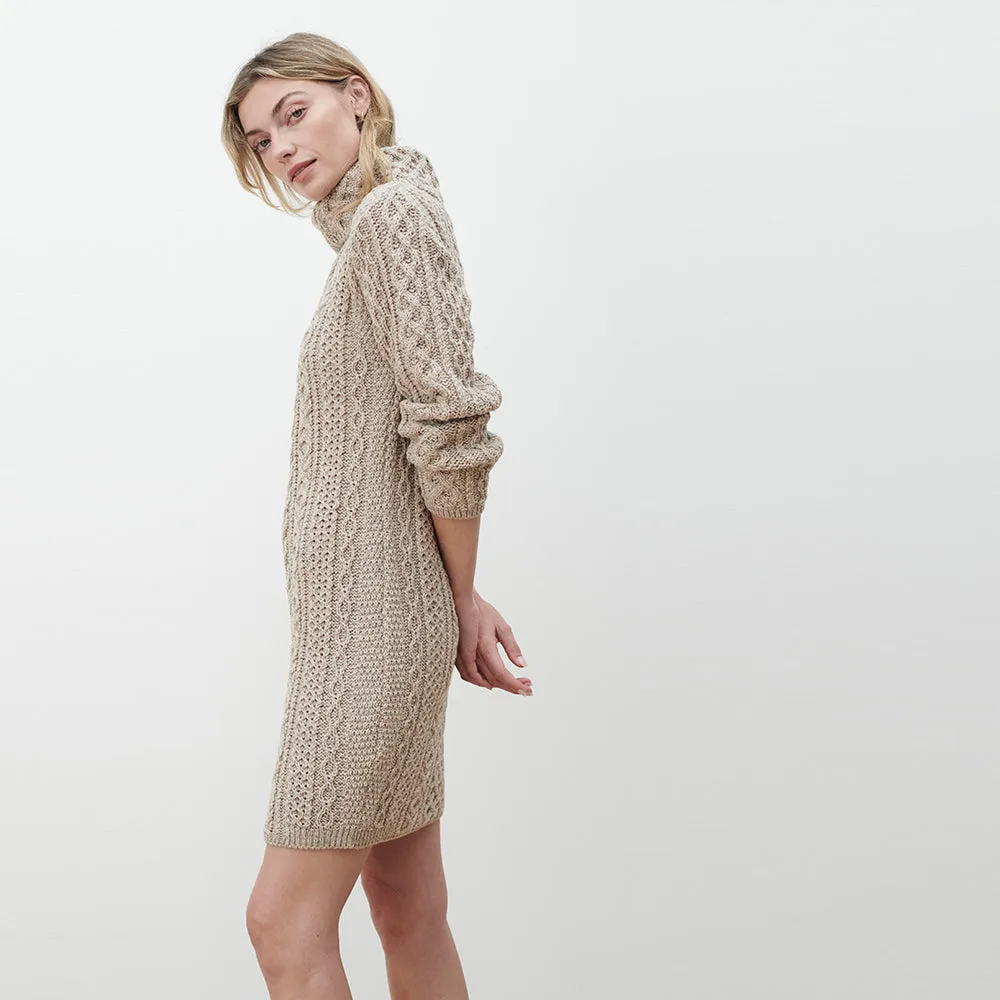 Cowl Neck Aran Sweater Dress