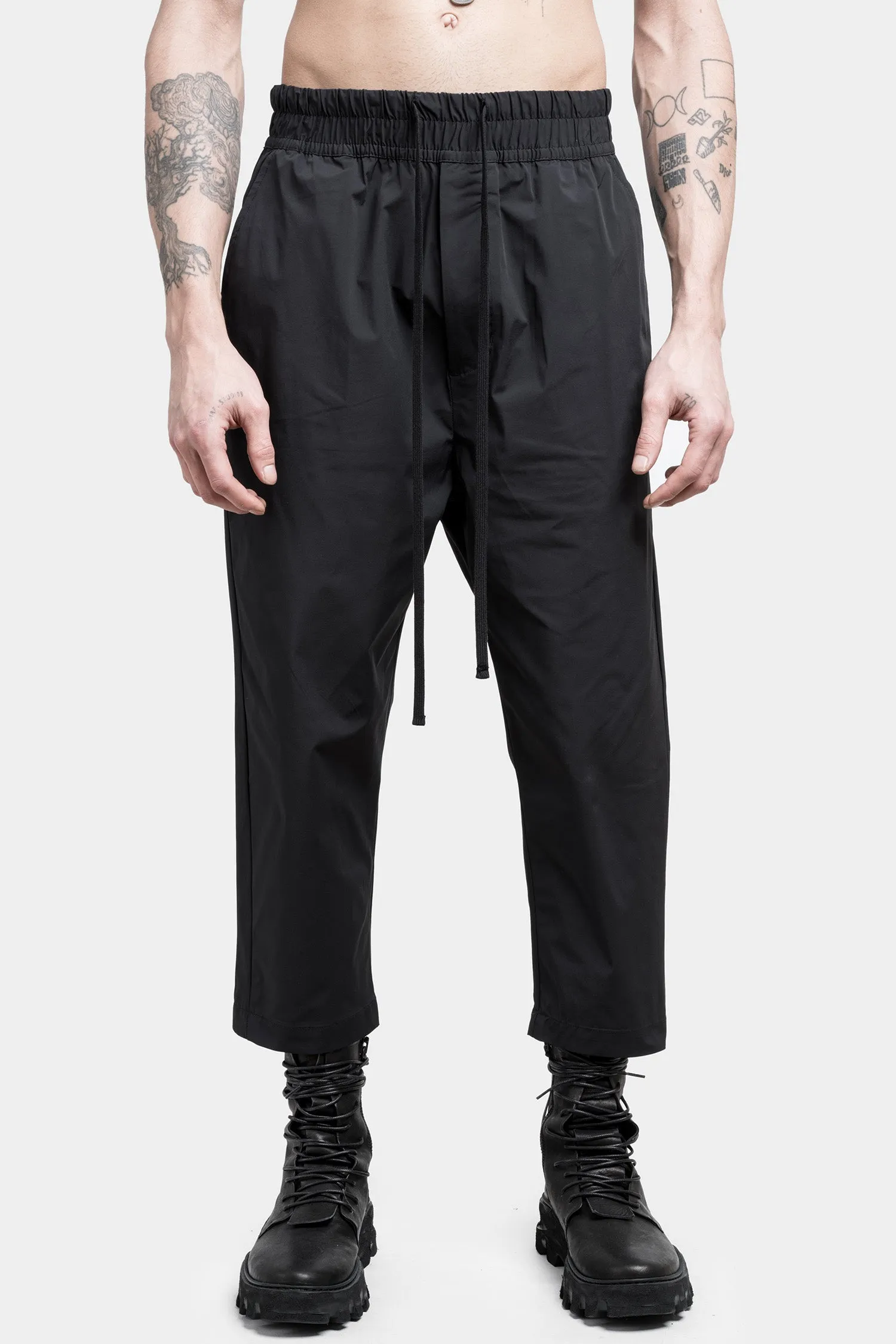 Cropped drawstring trousers, Black