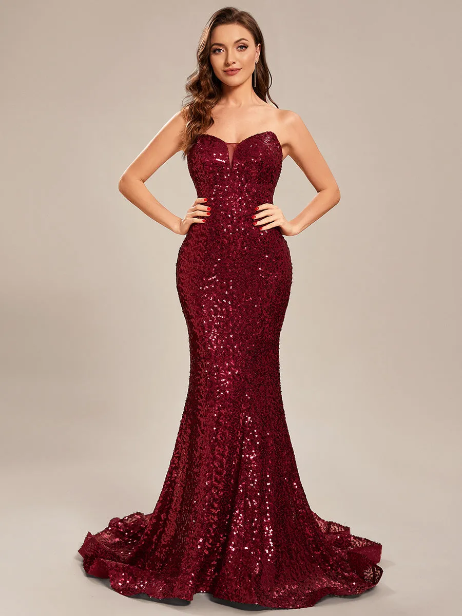 Custom Sequin Strapless Sweetheart Fishtail Wholesale Prom Dress