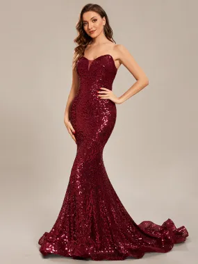 Custom Sequin Strapless Sweetheart Fishtail Wholesale Prom Dress