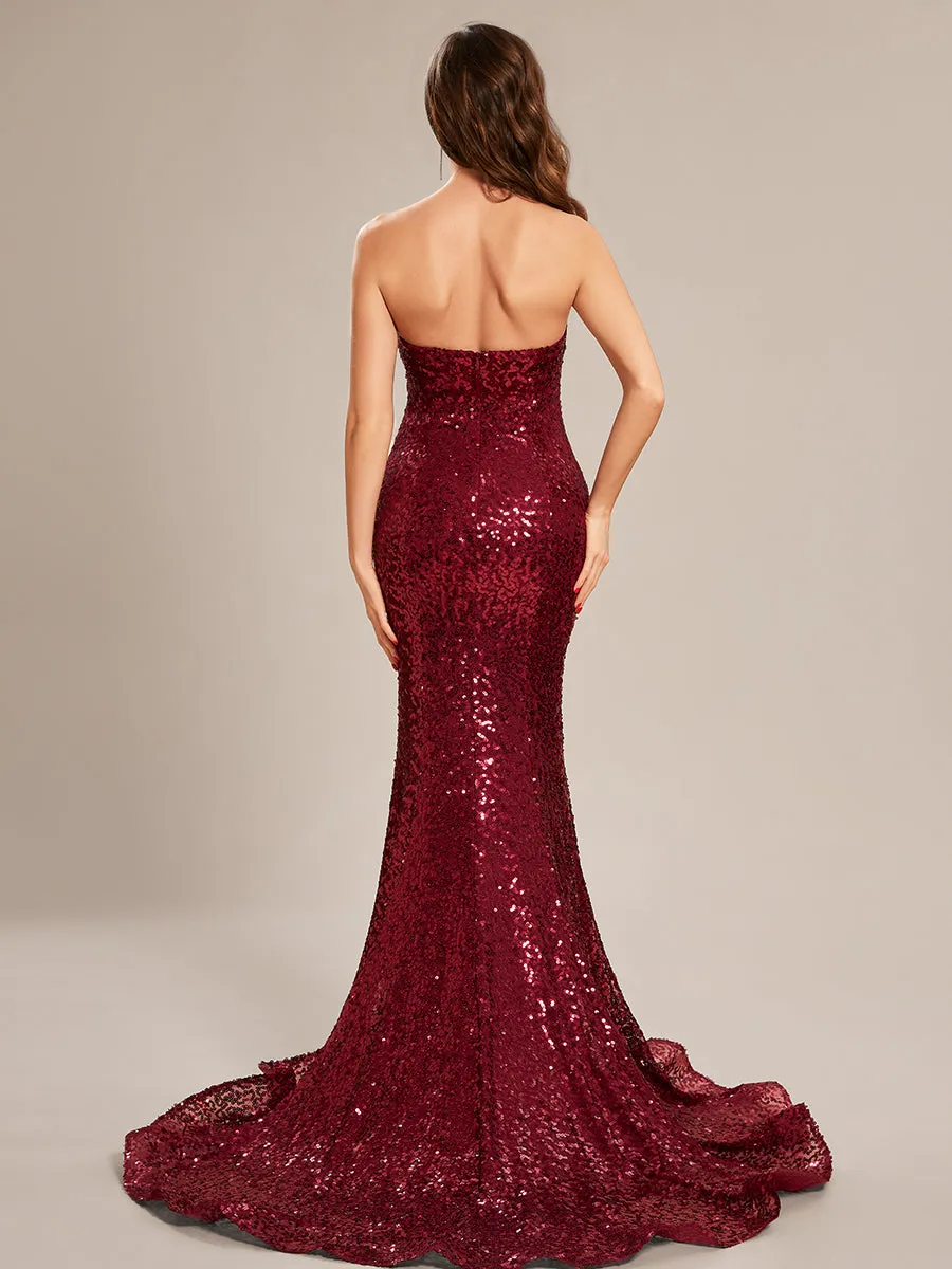 Custom Sequin Strapless Sweetheart Fishtail Wholesale Prom Dress