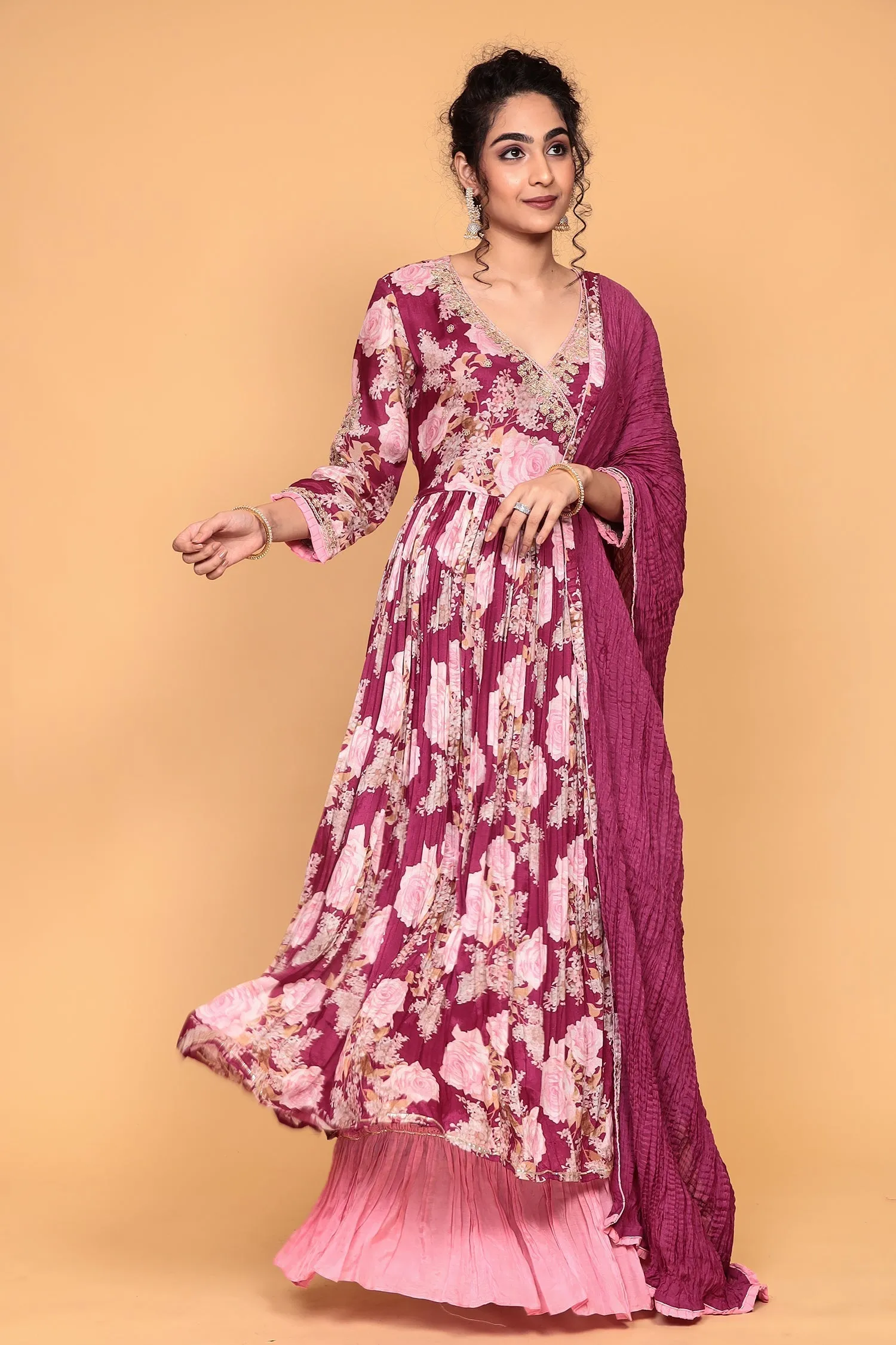 Digital Print Cotton silk Suit with Thread work.