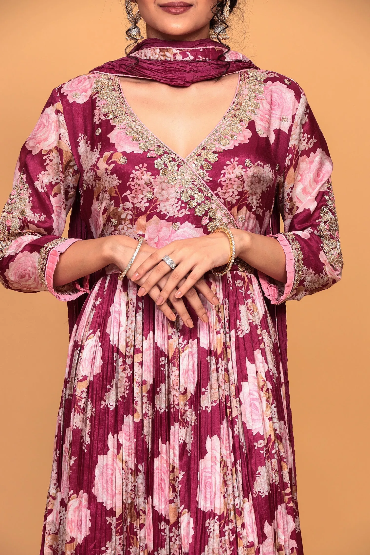 Digital Print Cotton silk Suit with Thread work.