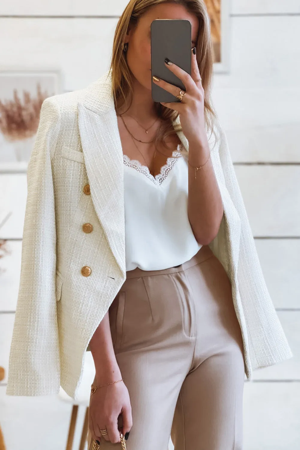 Double Breasted Lapel Blazers Women's Casual Office Long Sleeve Jacket