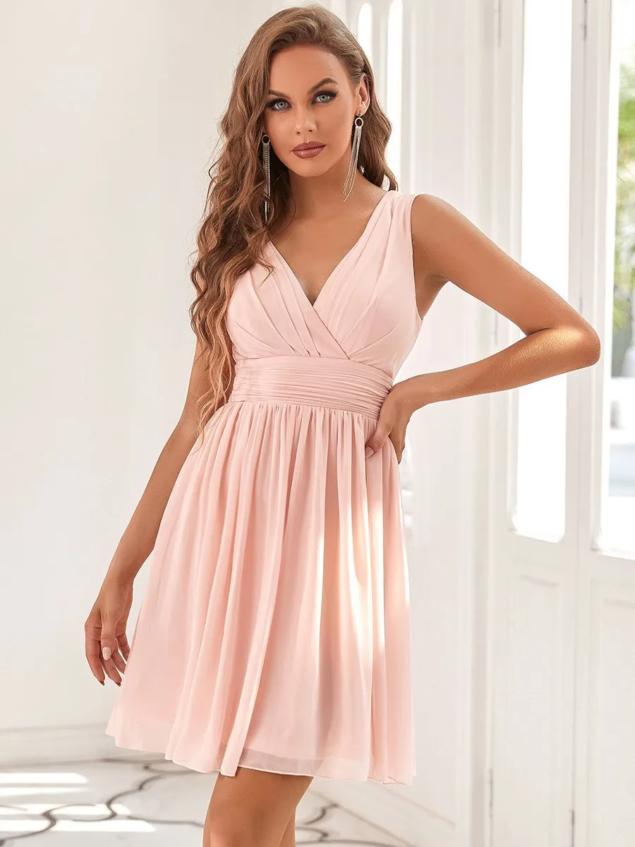 Double V-neck Wholesale Chiffon Homecoming Cocktail Pleated Dresses