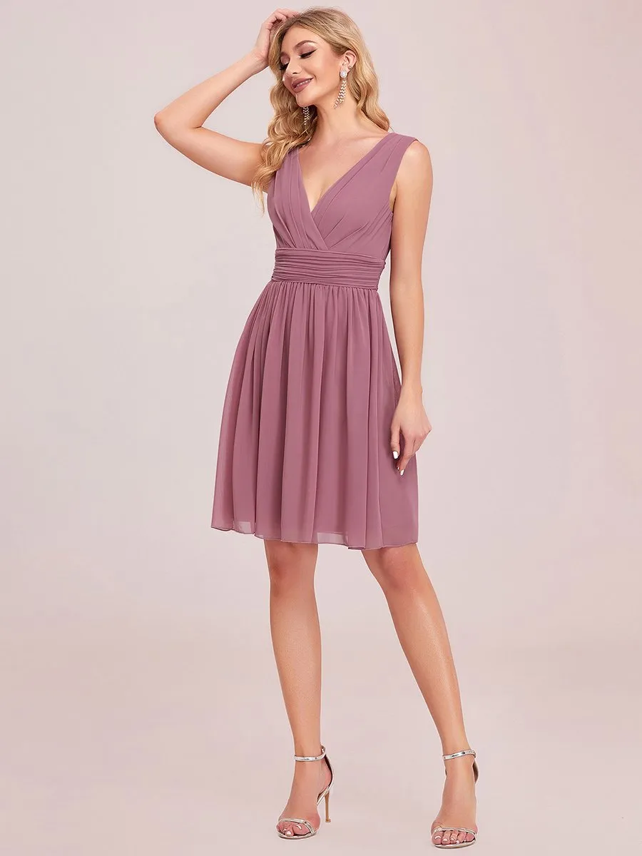 Double V-neck Wholesale Chiffon Homecoming Cocktail Pleated Dresses