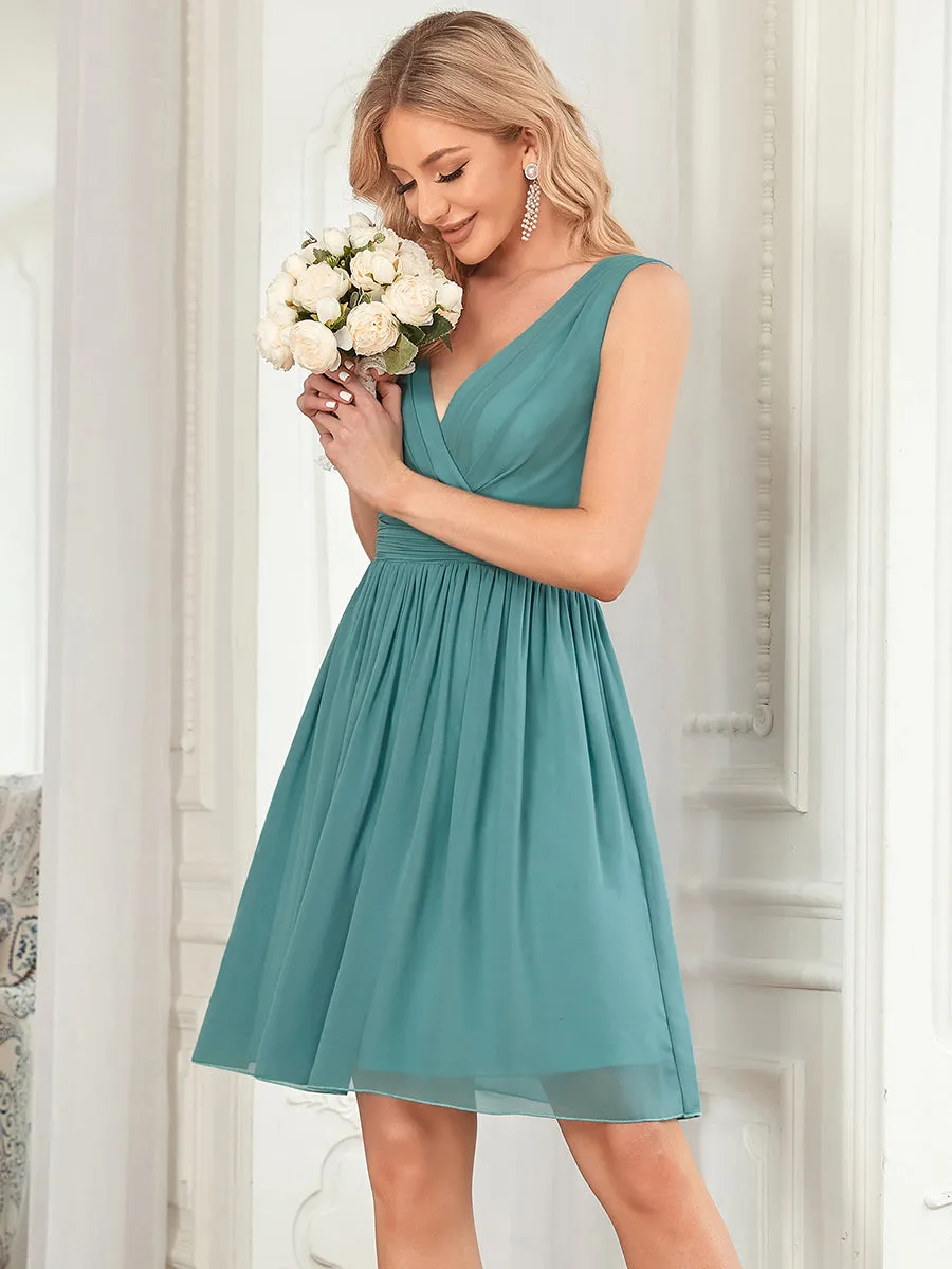 Double V-neck Wholesale Chiffon Homecoming Cocktail Pleated Dresses