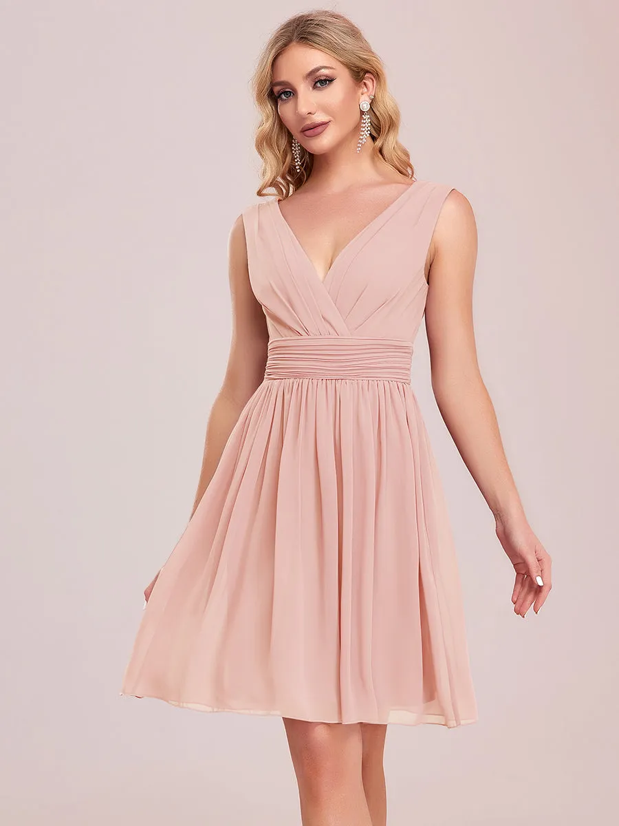 Double V-neck Wholesale Chiffon Homecoming Cocktail Pleated Dresses