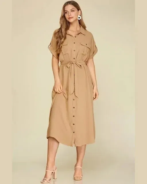 Drop Shoulder Button Down Dress