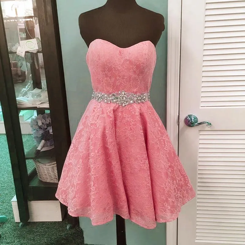 elegant crystal bead sashes sweetheart lace prom homecoming dresses short