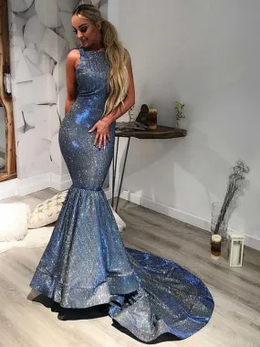 Elegant Dark Blue Halter Cheap Mermaid Long Prom Dresses, PDS0143