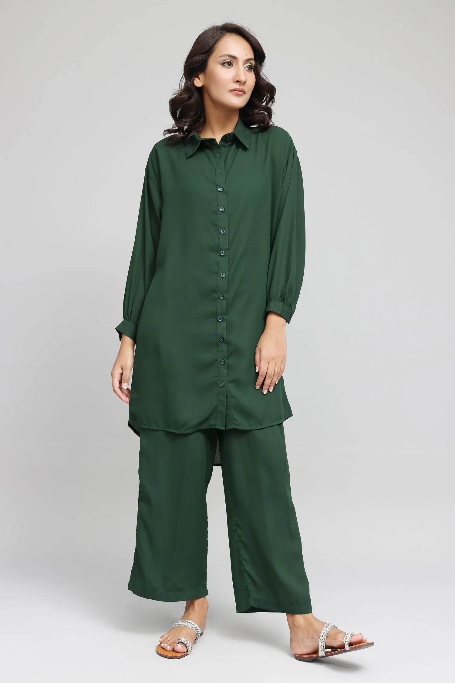 ELEGANT LONGLINE TUNIC SET-GREEN