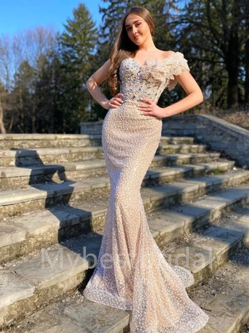 Elegant Off-shoulder Sweetheart Sleeveless Mermaid Prom Dresses , PDS0338