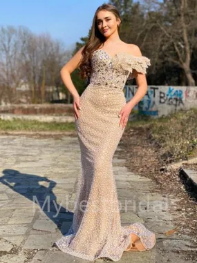 Elegant Off-shoulder Sweetheart Sleeveless Mermaid Prom Dresses , PDS0338