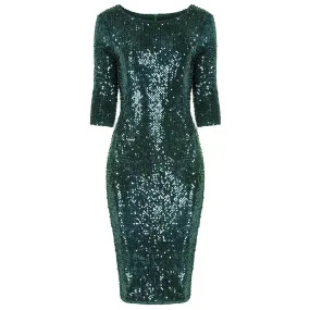 Emerald Green Velour Sequin Wiggle Dress