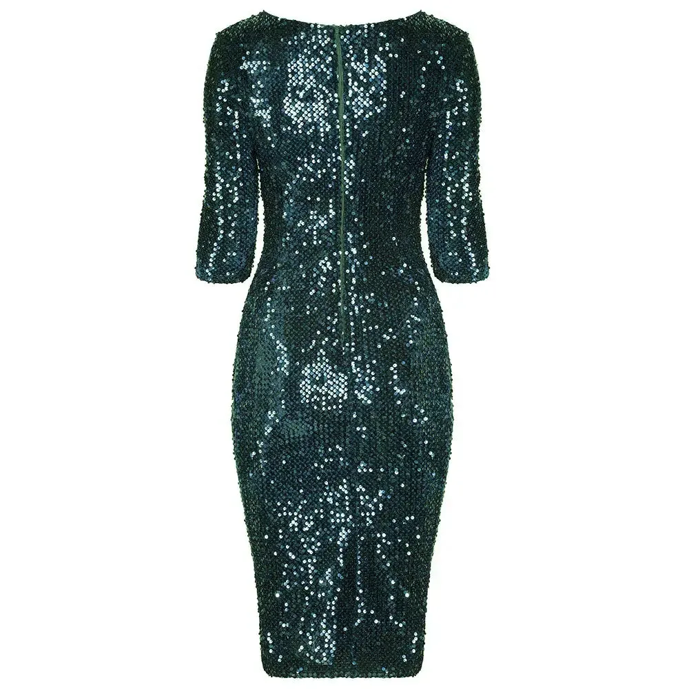 Emerald Green Velour Sequin Wiggle Dress